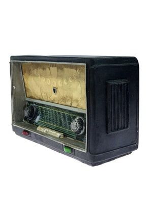 Eskitme Radyo Görünümlü Kumbara El Boyaması Dekor Radyo Kumbara siyah