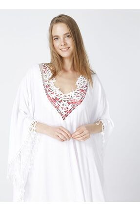 Geniş Yaka Beyaz Kadın Plaj Elbisesi 5002710840