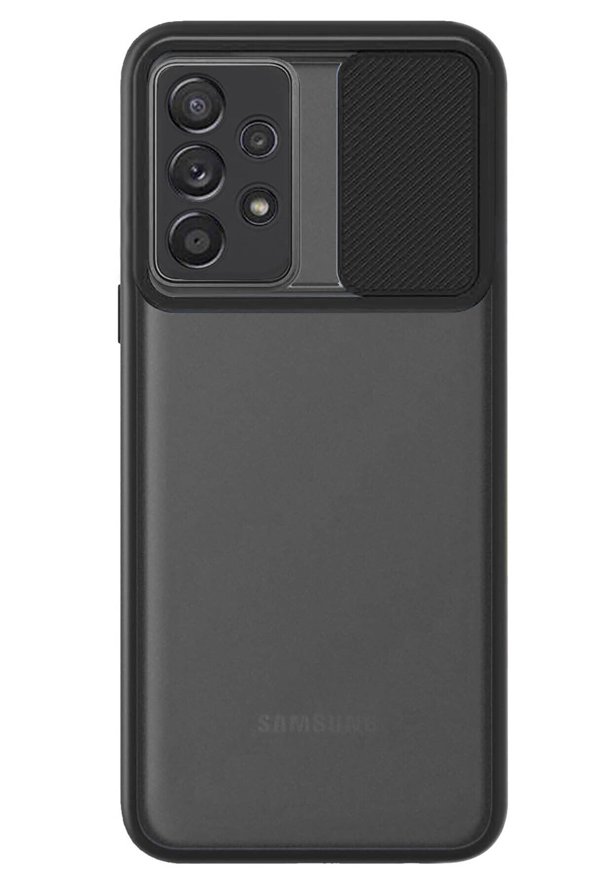 Galaxy A72 Kılıf Lens Kamera Korumalı Sürgülü Silikon Siyah