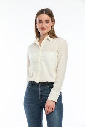 Kadın Bej Klasik Uzun Kol Ince Kumaş Gömlek K040