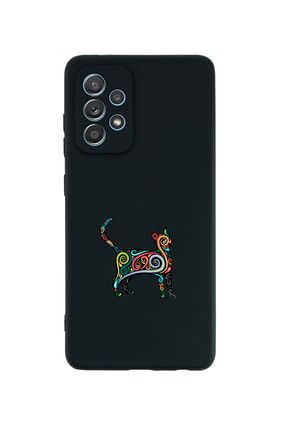 Samsung A52 Kedi Pattern Premium Silikonlu Siyah Telefon Kılıfı MCSAMA52LKDPTTRN