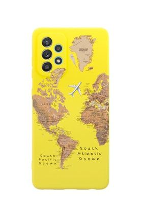 Samsung A72 Dünya Harita Premium Silikonlu Sarı Telefon Kılıfı MCSAMA72LDNYHRT