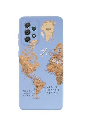 Samsung A32 Dünya Harita Premium Silikonlu Lila Telefon Kılıfı MCSAMA32LDNYHRT