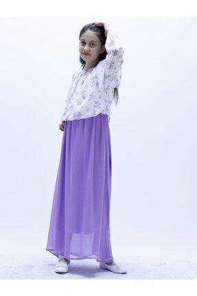 Asortik Şifon Kumaş Çiçek Desenli Bel Lastikli Kız Çocuk Elbise Ast21020 AST21020