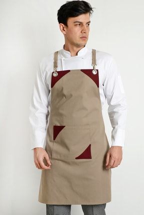 Moda Canel Mutfak Aşçı Boyundan Bağlamalı Bej Bordo Önlük MCCHF002021-1