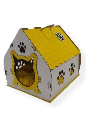 Ahşap Yetişkin Kedi Evi Sarı Kedievisari