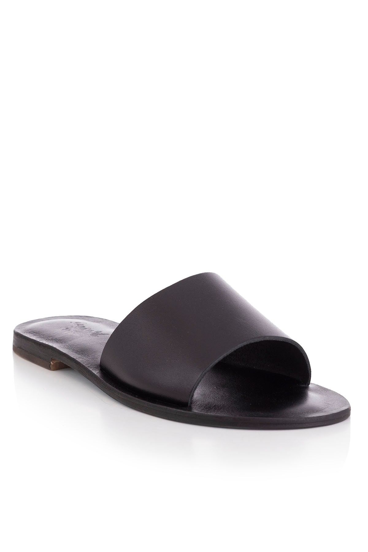 دمپایی سیاه زنانه چرمی دست ساز KK3001 DaphneSandals