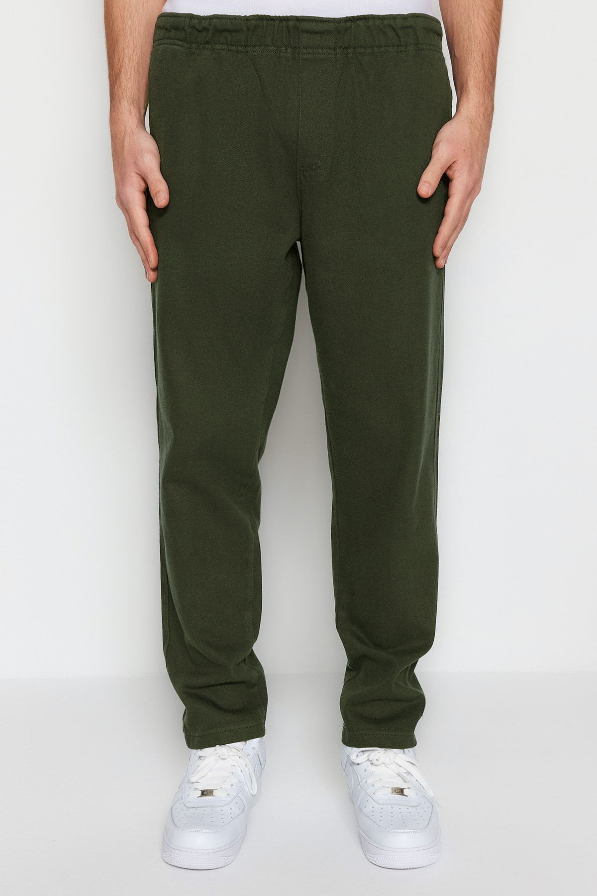 Trendyolmilla Man Haki Regular Fit Lastik Belli Gabardin Pantolon TMNSS23PL00033