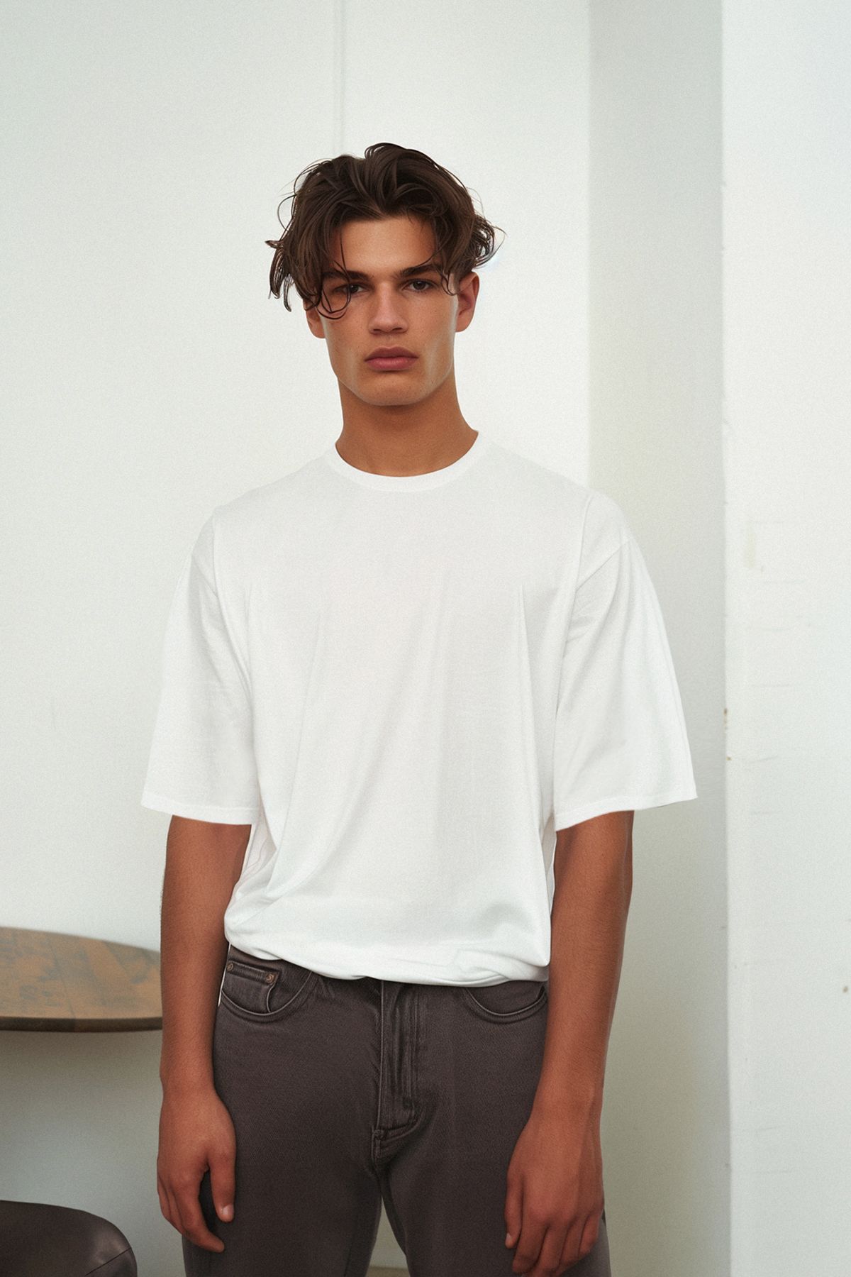 Edit by Trendyol-Pánské oversize bílé tričko s krátkým rukávem, Tmnss21Ts0811 2