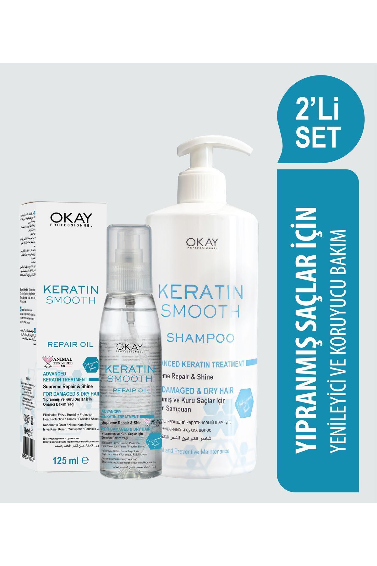 OKAYPROFESSIONNEL KERATIN SMOOTH 2-PACK CARE SET Шампунь 500 мл + масло для ухода 125 мл OTR1318 KERATIN SET