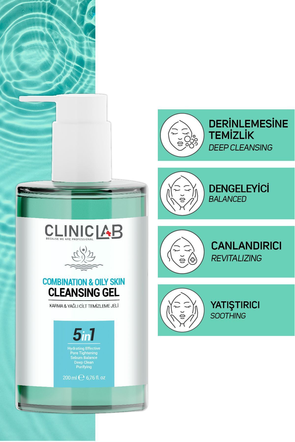 ژل پاک کننده صورت برای پوست های چرب و مختلط 200 میلی لیتر Cliniclab
