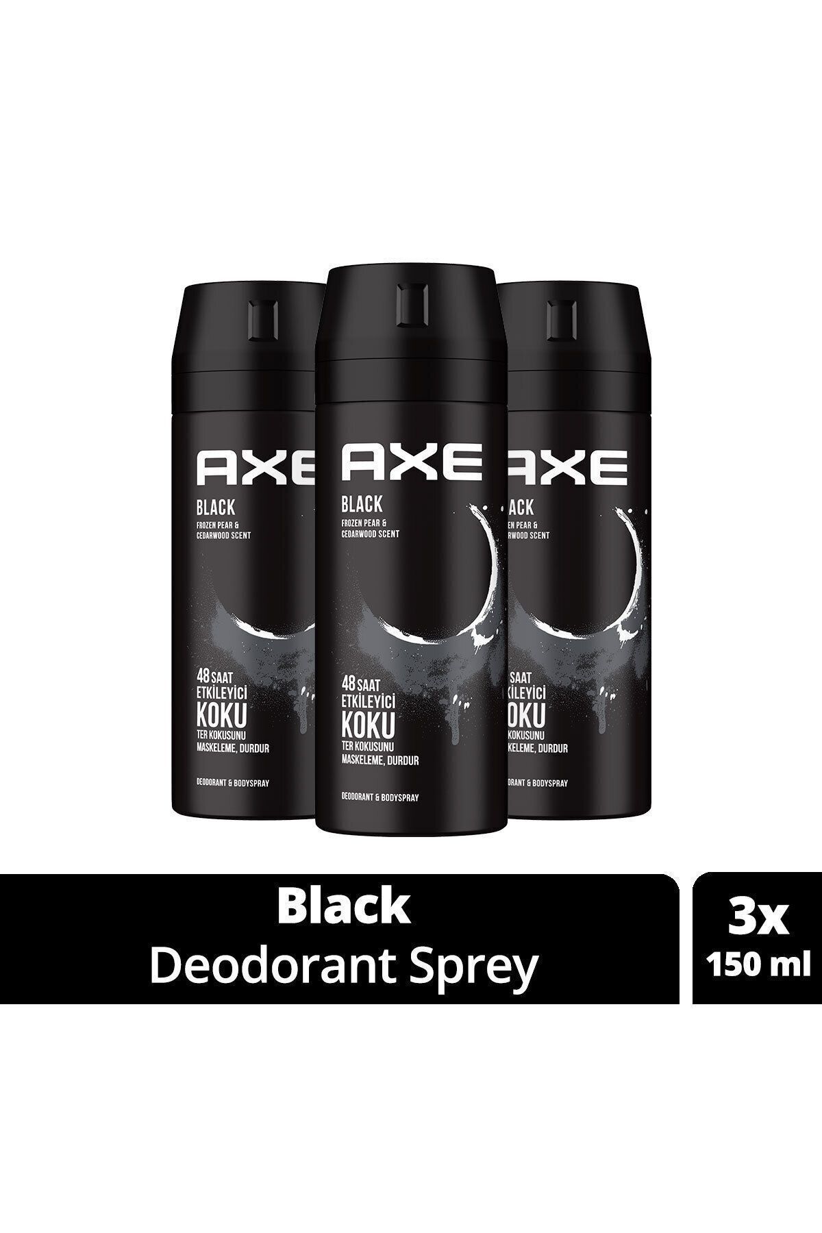 Axe Erkek Deodorant & Bodyspray Black 48 Saat Etkileyici Koku Vücut Spreyi 150 ml X3 Adet SET.UNİ.221