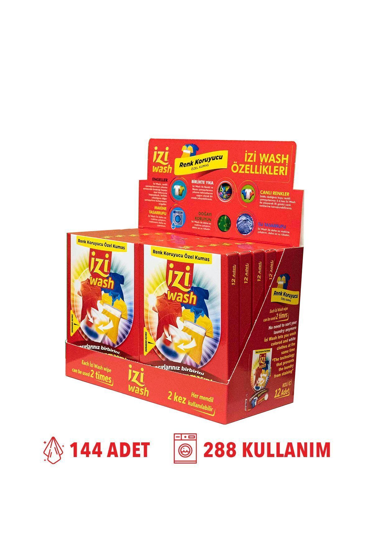 İziwash Doğal Renk Koruyucu Mendil, Doğal Renk Ayırıcı Mendil Çamaşır Makinesi Için, Yerli Üretim, 144 Adet