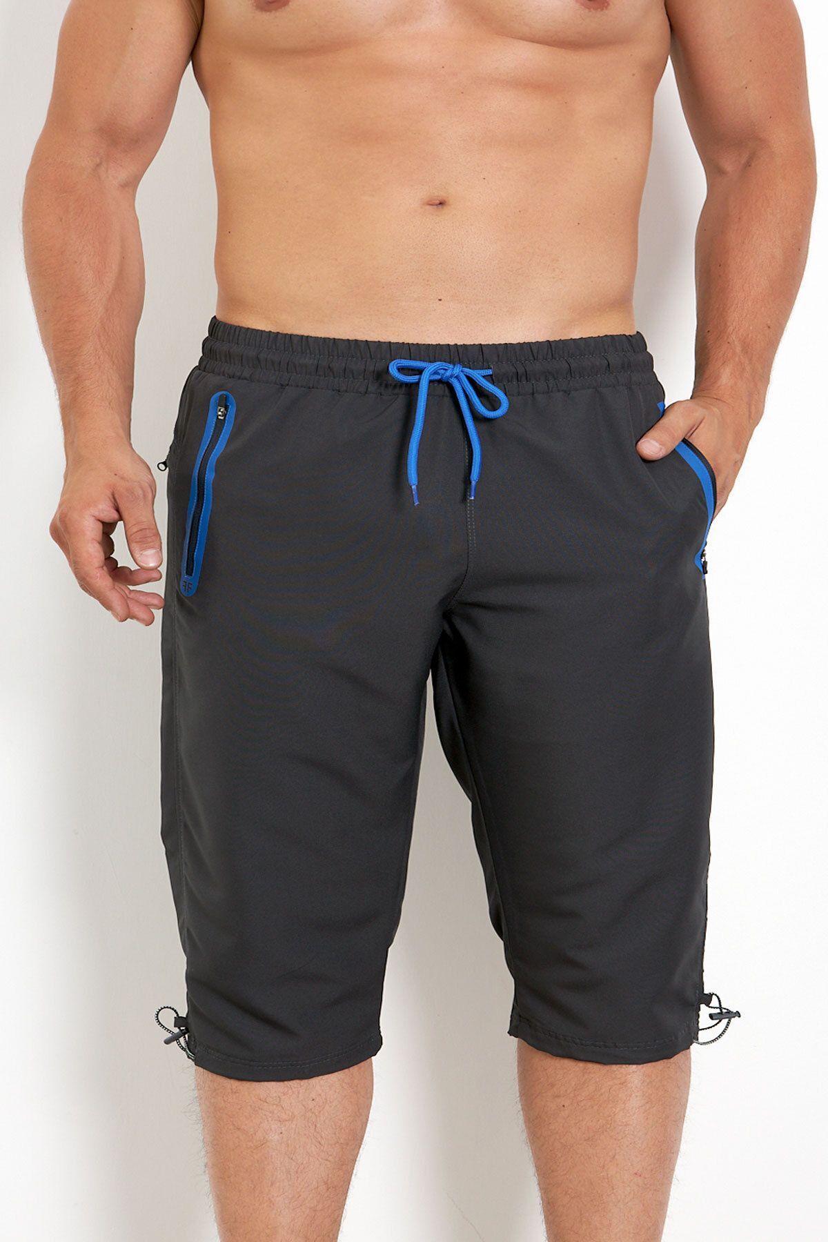 Enrico Ferry-Anthracite Micropoly Quick Dry Large Size Capri - Elastic Waist, Pocket and Mesh Lining EDY2524B-A 4