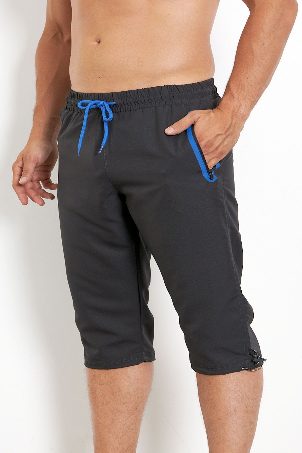 Enrico Ferry-Anthracite Micropoly Quick Dry Large Size Capri - Elastic Waist, Pocket and Mesh Lining EDY2524B-A 3