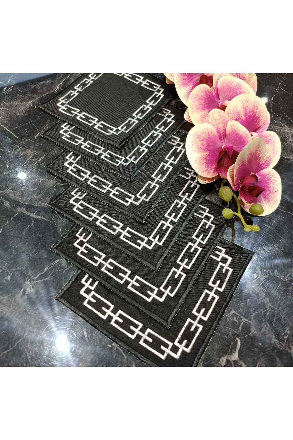 zincir nakış detaylı kahve yanı, kokteyl ve sunum peçetesi 6 adet