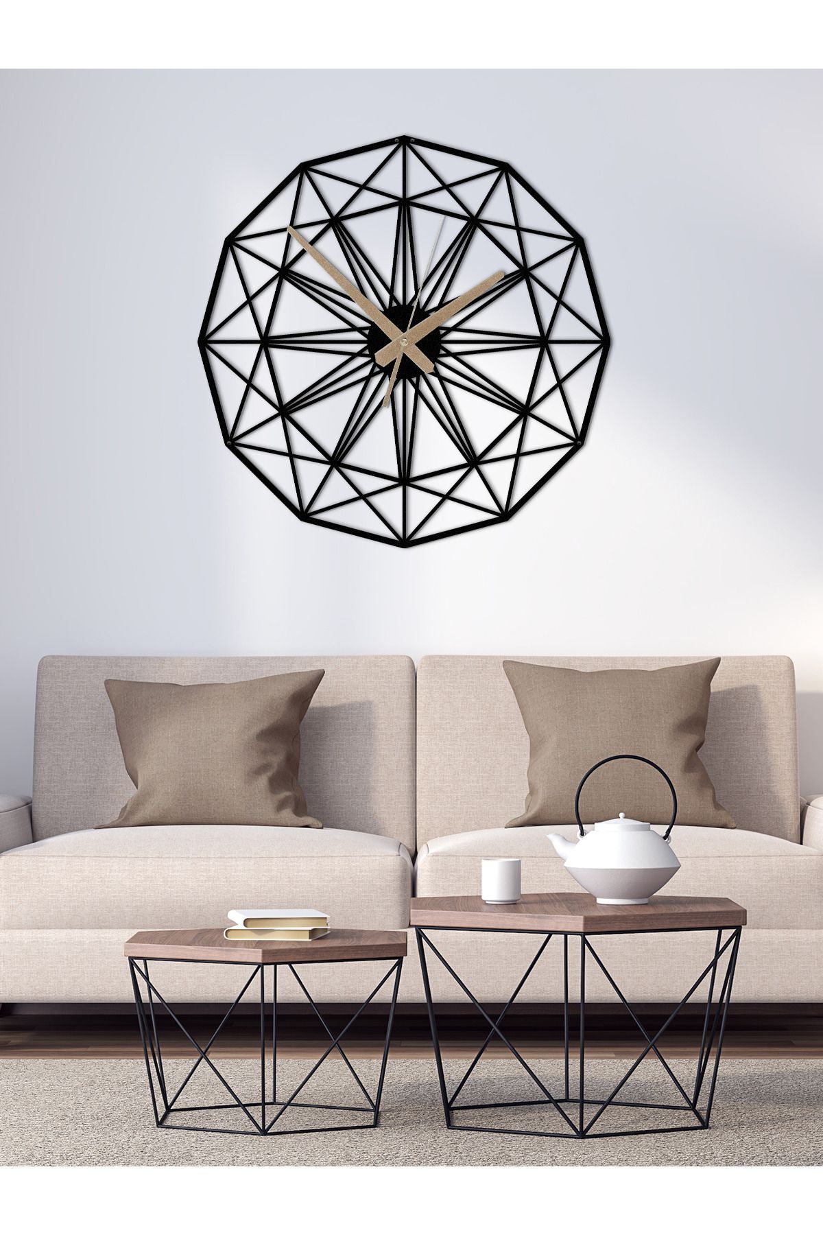 Decorative Modern Silent Black Metal Wall Clock 60x60cm [2303-60x60]