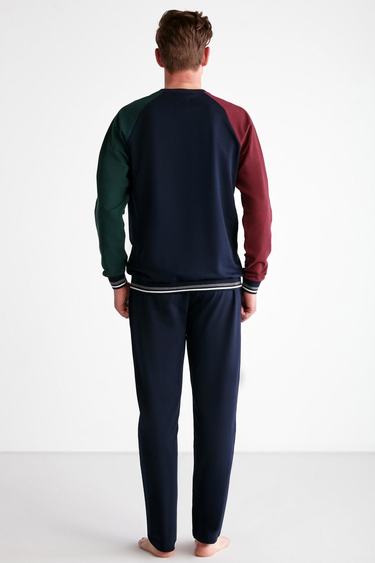 ست پیژامه آبی مردانه لباس خواب زمستانی 2 نخ، آستین های یقه گرد با سرآستین و جیب U.S. Polo Assn.