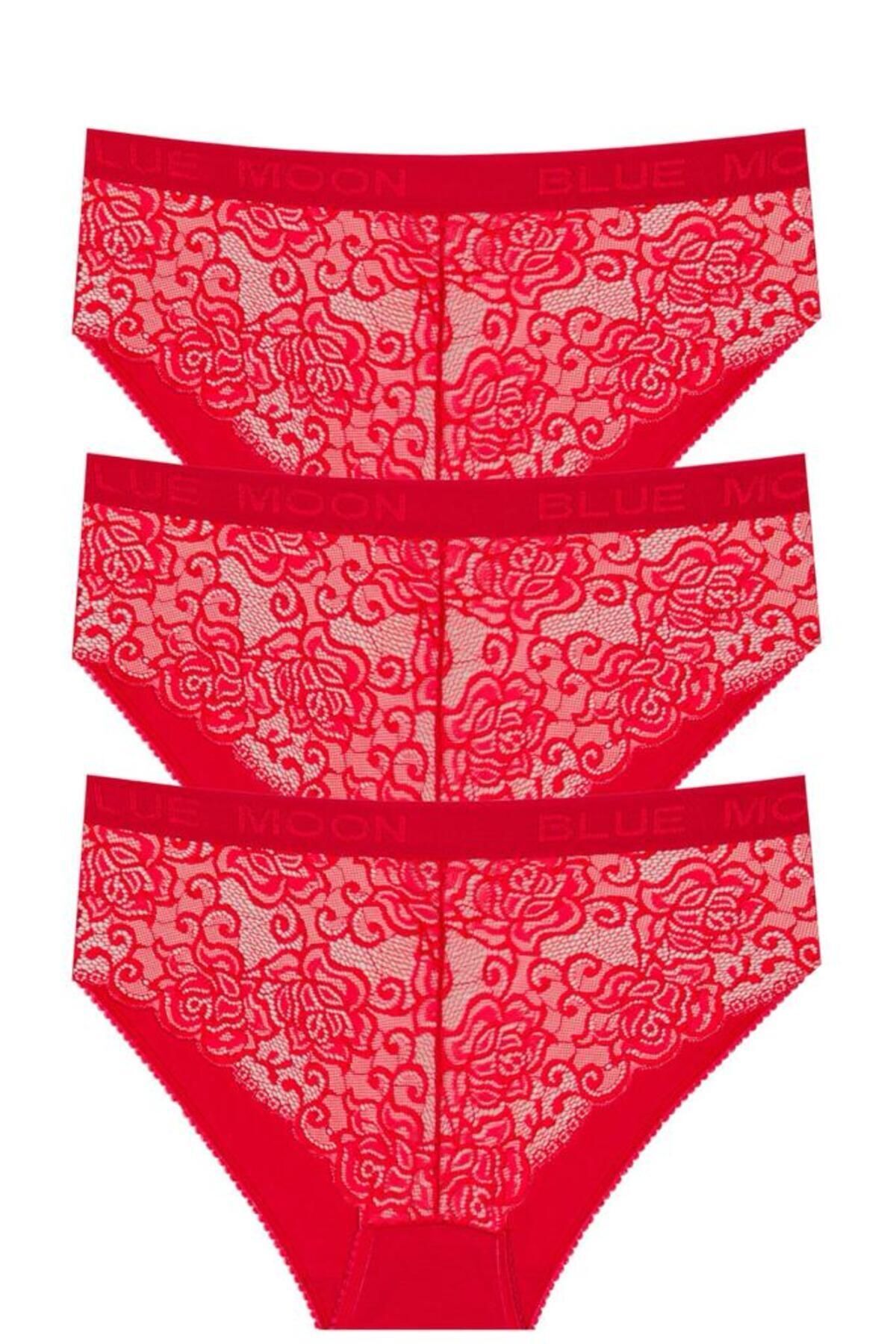 High Waist Lace Baton Christmas Special Collection Red Panties 3pcs 555