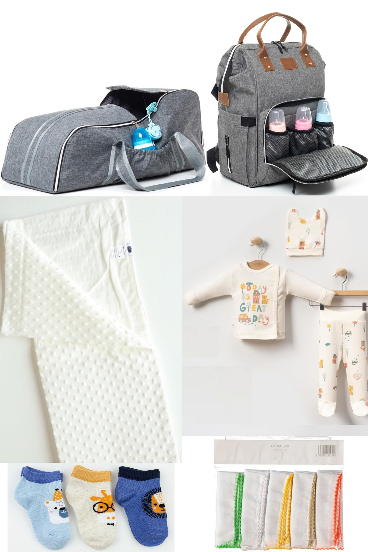 6-Piece Baby Delivery Set(HOSPITAL DISCHARGE,BABY CARE BACKPACK,CARRYCOT,BLANKET,SOCKS,HANDKERCHIEF SET)