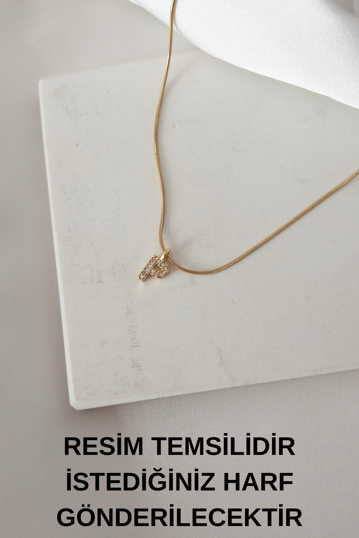 Altın kaplama Zirkon Taş İşlemeli Çelik Zincir ile Tasarlanmış Harfli Kadın Çelik Kolye 3