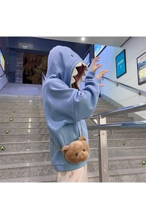 Köstebek Kapüşonlu Diş Detay Köpekbalığı Kapüşonlu Sweatshirt