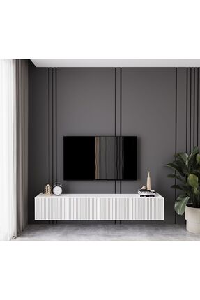 enwood Capella Beyaz Country Mdf 4 Kapaklı Duvara Monte 180 Cm Tv Ünitesi