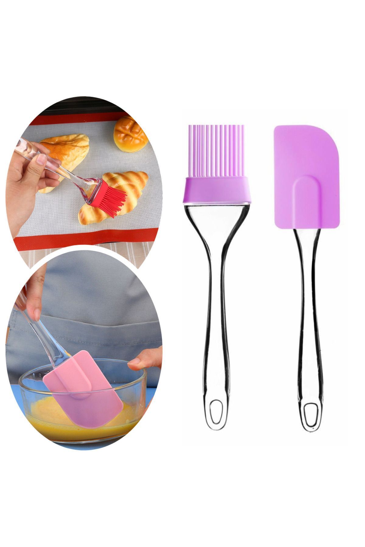 doğanhome Silikon Uçlu Yumurta Hamur Fırçası ve Spatula Seti, Esnek Pratik Mutfak Gereci