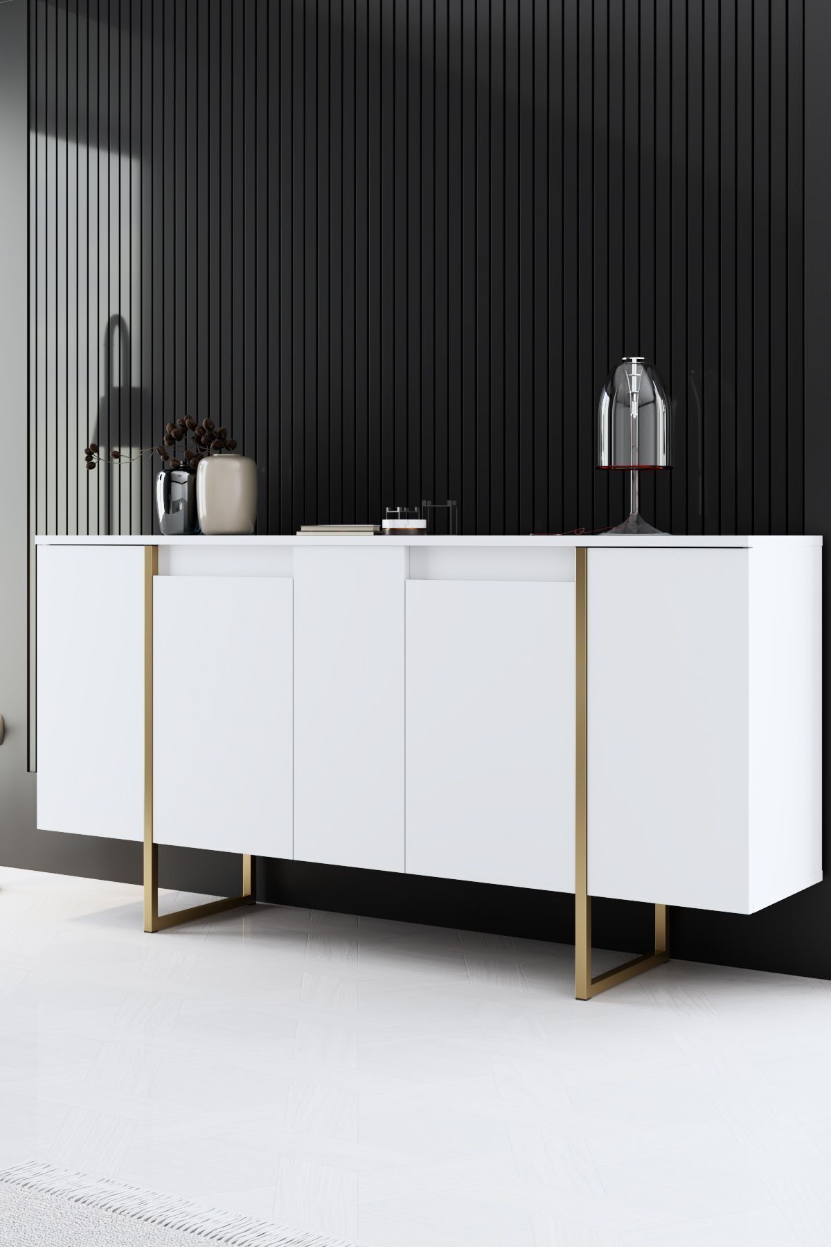 Modatte Luxe Gold Demir Ayaklı Beyaz Konsol