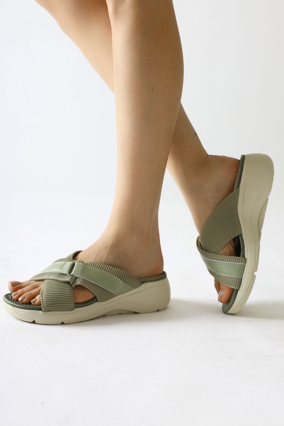 Limoya-Jola Green Cross Textile Banded Comfortable Sole Women's Slippers 4