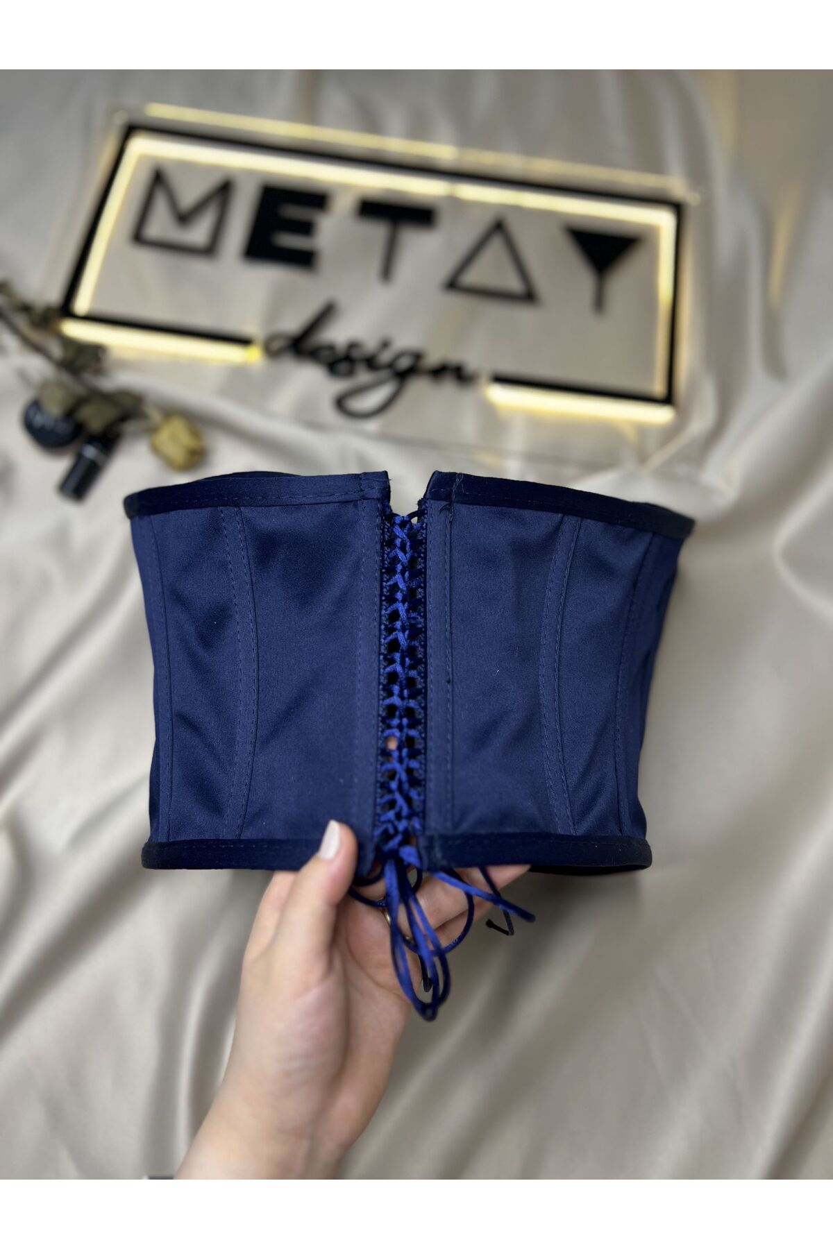 Metay Design Lacivert Renk Korse Büstiyer Saten Model-M Fiyatı ...