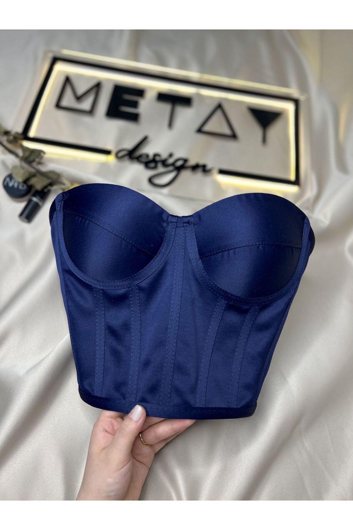 Metay Design Lacivert Renk Korse Büstiyer Saten Model-M Fiyatı ...