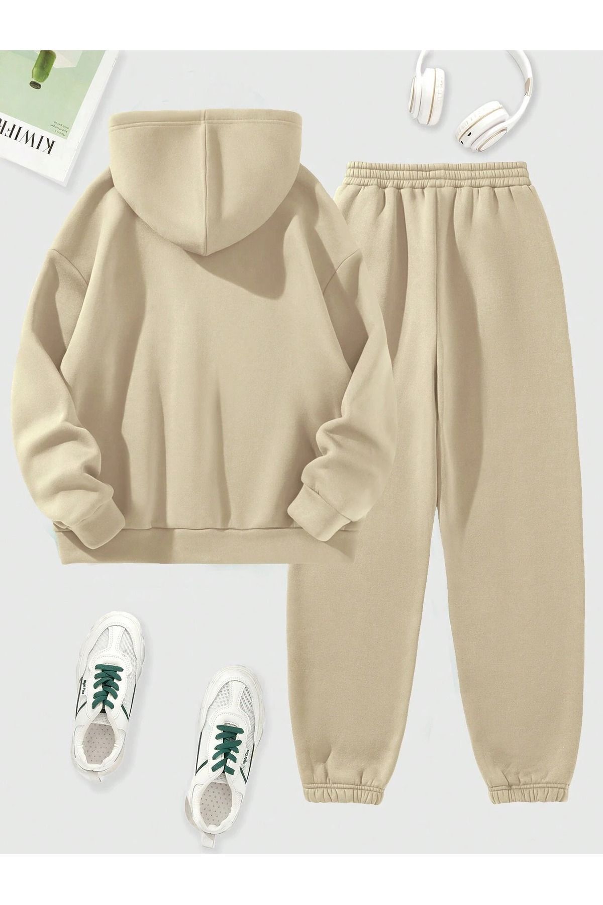 California Yazı Sweatshirt Eşofman Altı Jogger - Bej Baskılı Alt Üst Eşofman Takımı Kapüşonlu — بژ TYCWXDTN0N170453354942185 — تصویر 2 از 2