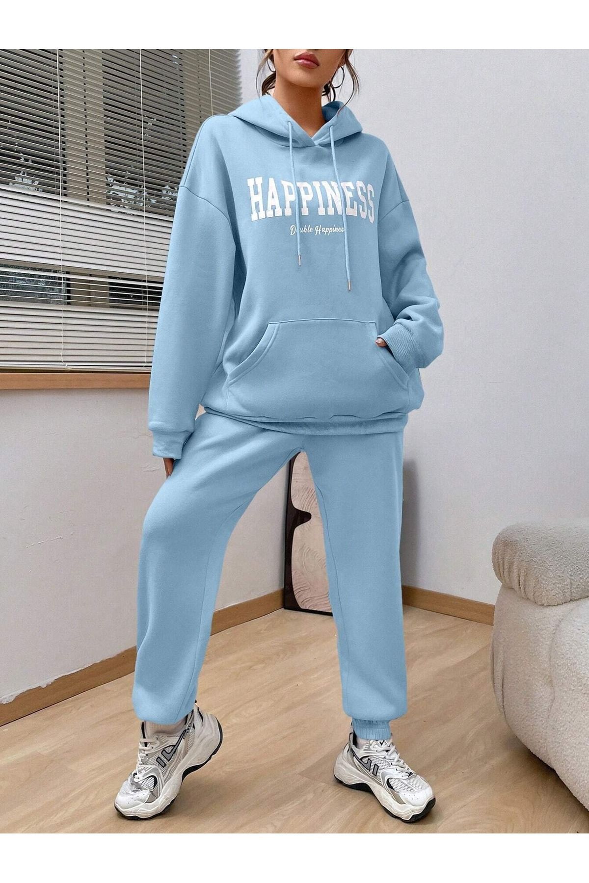 Happiness Sweatshirt Eşofman Altı Jogger - Bebe Mavisi Baskılı Alt Üst Eşofman Takımı Kapüşonlu — آبی HPNNSTKMM-CA — تصویر 4 از 5