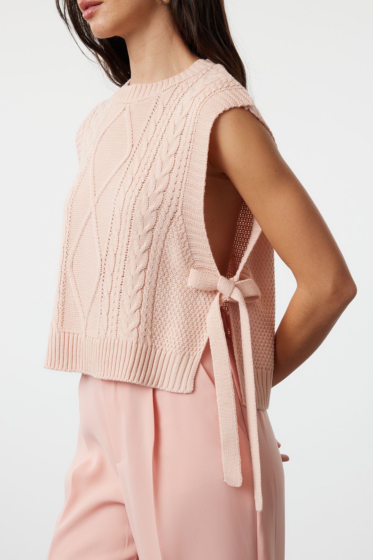 Trendyol Collection-Rosa Crop-Strickpullover mit seitlichem Band/Schleife und Schnürung TWOAW22SV0058 4