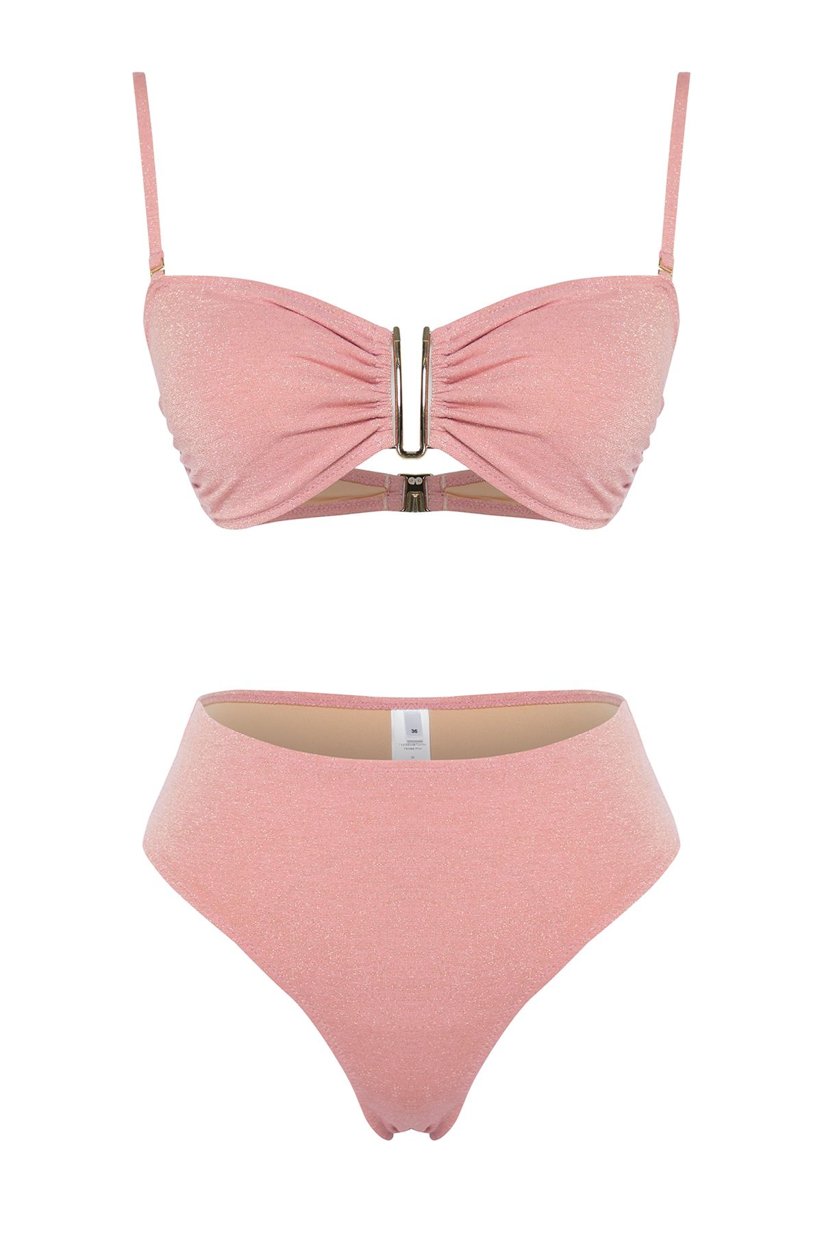 Trendyol Collection-Glitzerndes brasilianisches Bikini-Set mit rosa trägerlosen Accessoires TBESS24BT00054 12
