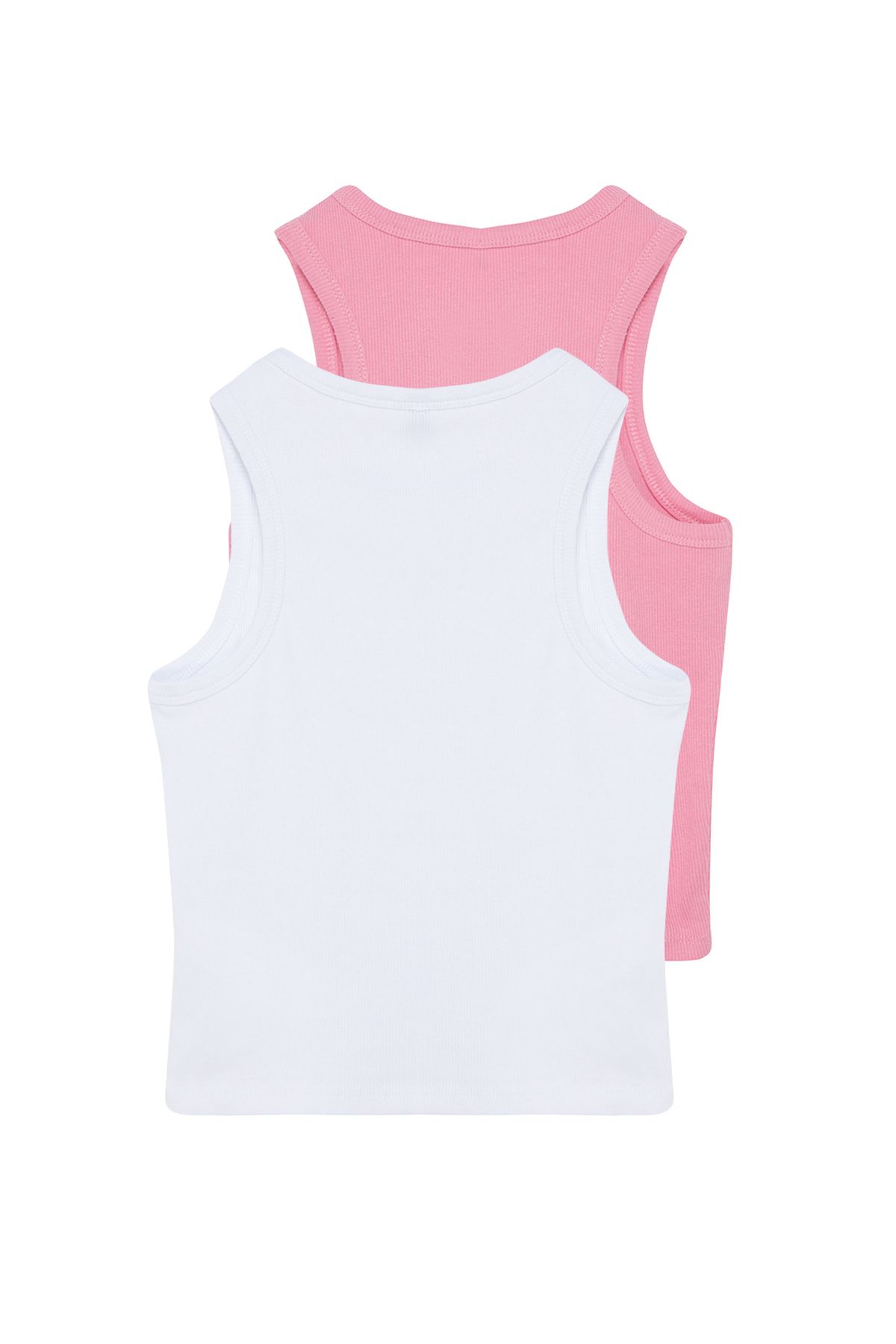 Trendyol Collection-Pack of 2 Pink and White Crop Halter Collar Undershirt - Flexible Corded Knitted TWOSS21AL0058 8