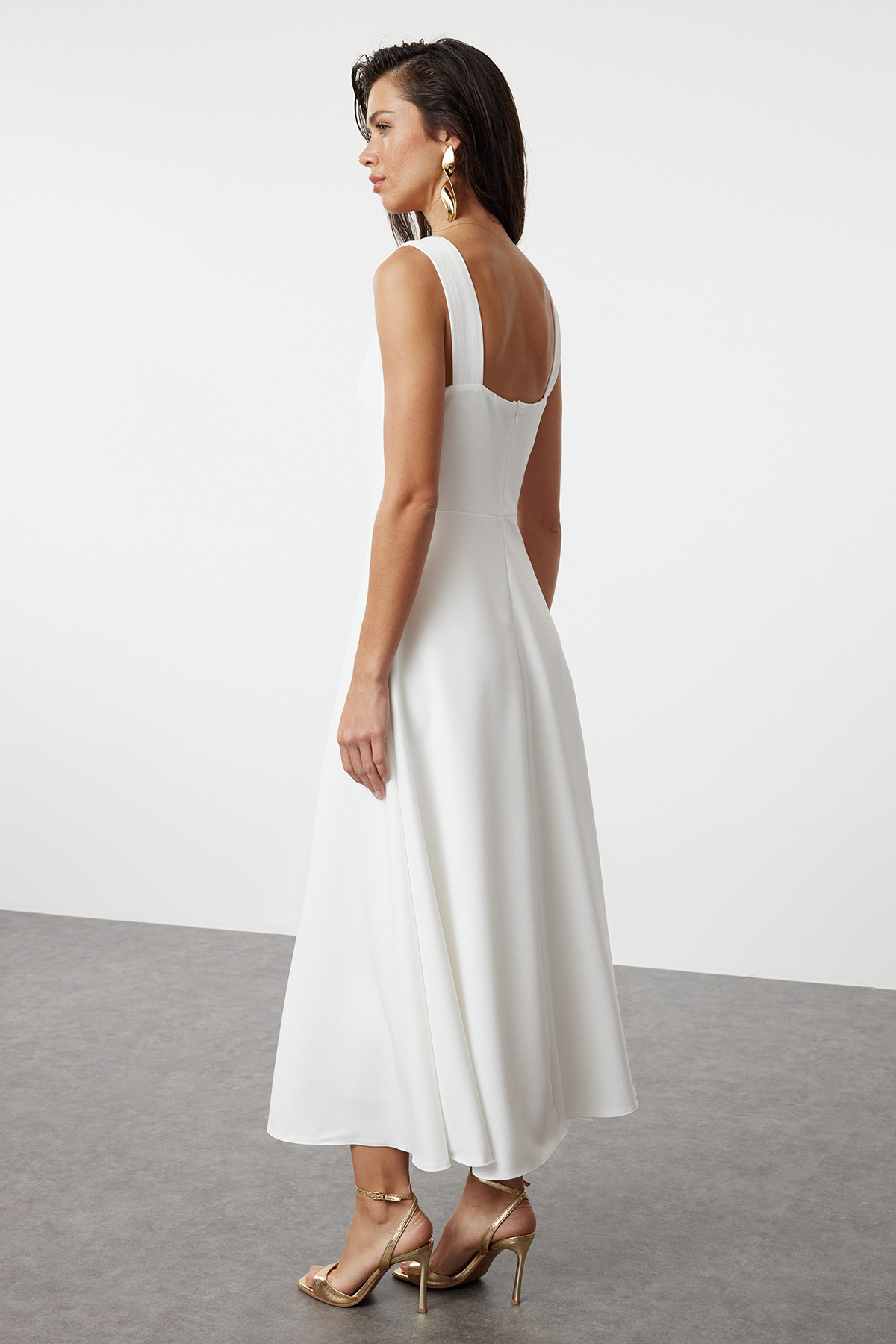 Trendyolmilla  Beyaz A-Kesim Dokuma Düğün/Nikah Şık Abiye Elbise TPRSS24EL00208 - Görsel 5