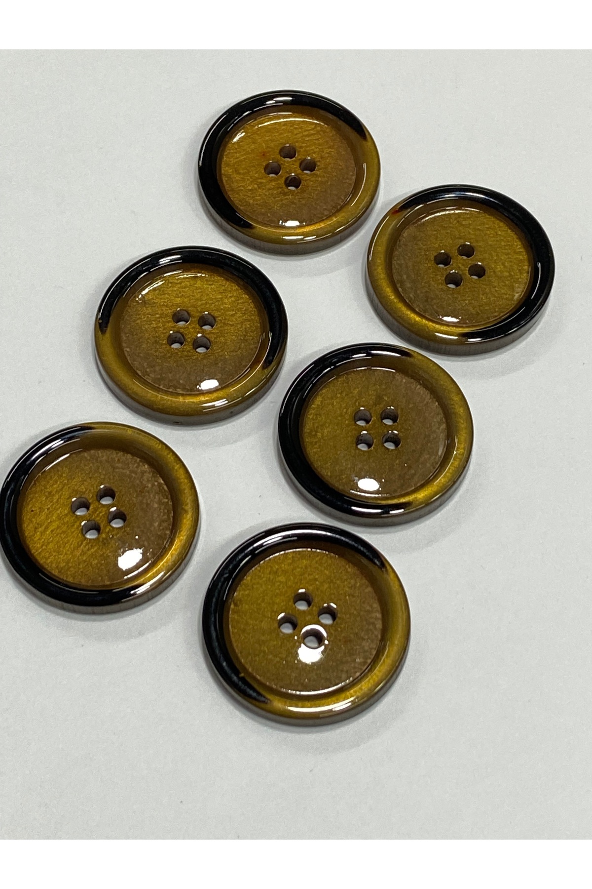 Trench Coat And Jacket Buttons / Set of 6 / Enamel Coated / Black Thin / Honey Color