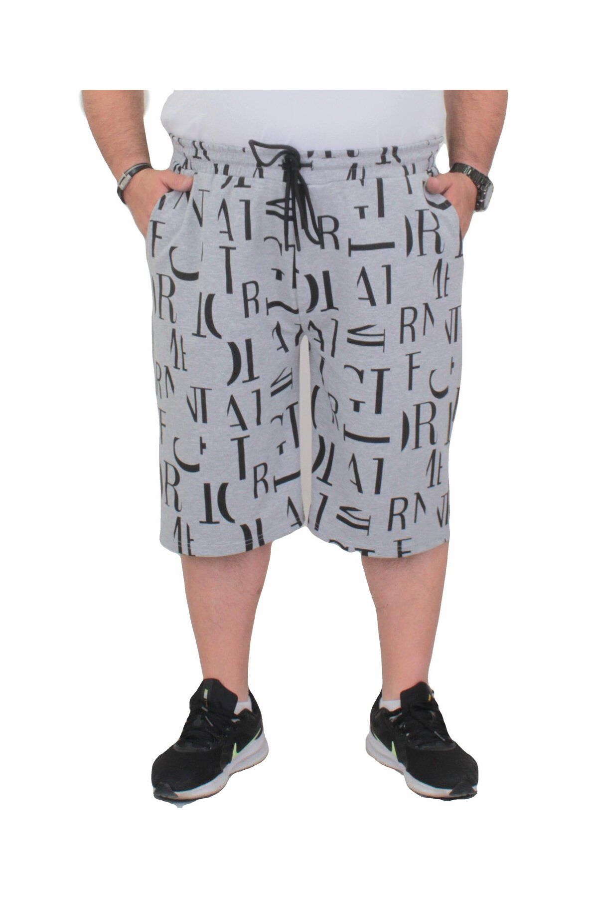 MocGrande Pantaloni Scurți Din Bumbac Pieptănat Mărime Mare Pentru Bărbați Letter Dance Grey Melange Masculin - 5XL