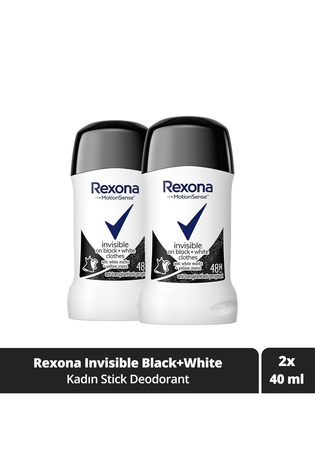 Rexona Женский дезодорант-стик невидимый черный белый 40 мл x2 SET.UNİ.6425