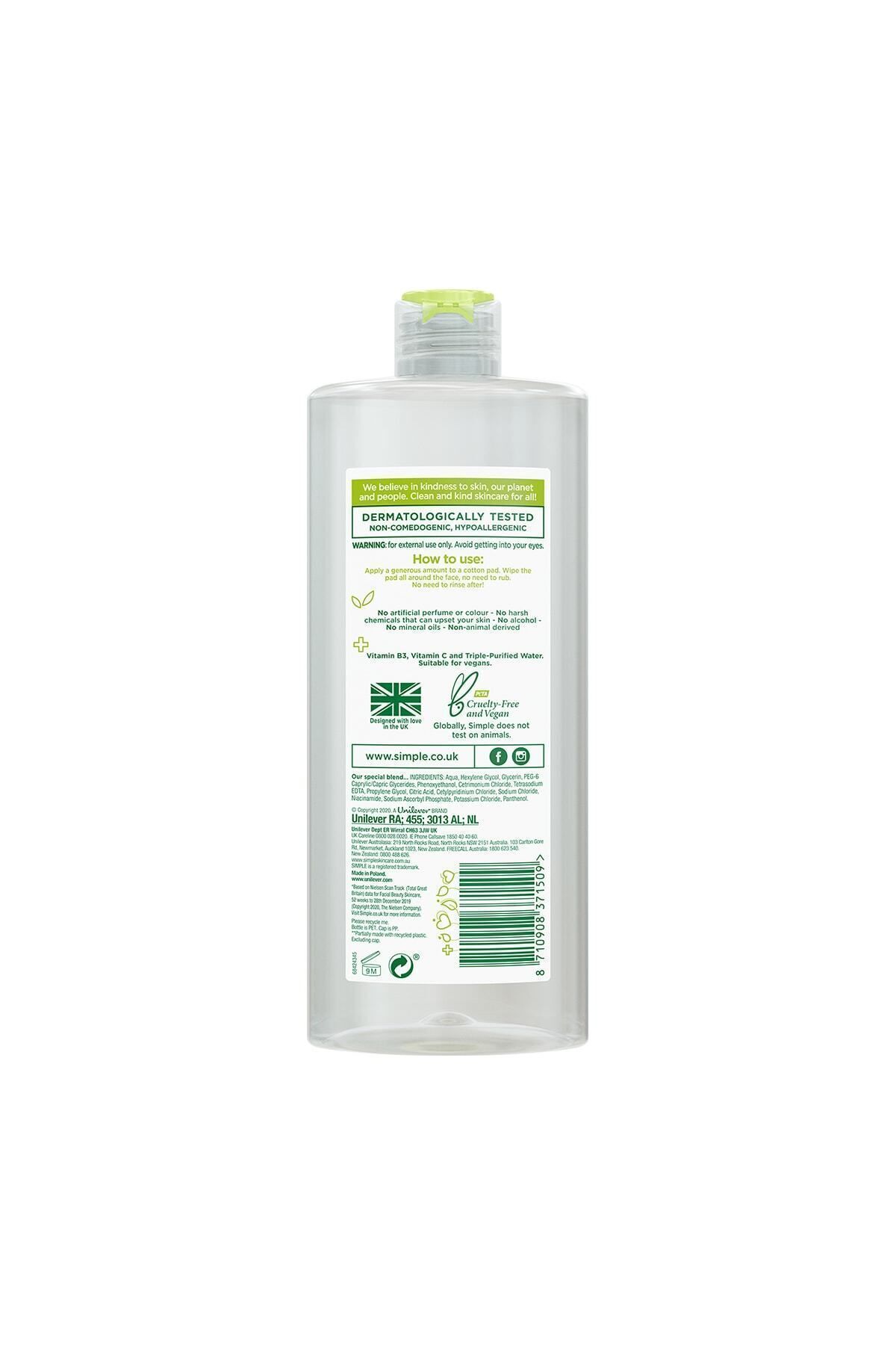 Simple-Kind To Skin Micellar Make-up Cleansing Water for Face, Eyes and Lips 400 ml 7