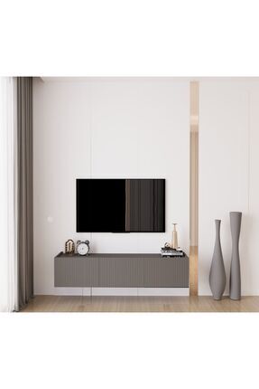 enwood Capella Gri Mdf Country 3 Kapaklı DUVARA MONTE 140 Cm Tv Ünitesi
