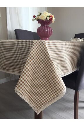 AFA TASARIM Kahverengi Pötikareli Lüks Keten Sıvı Ve Leke İtici Özellikli Pam...