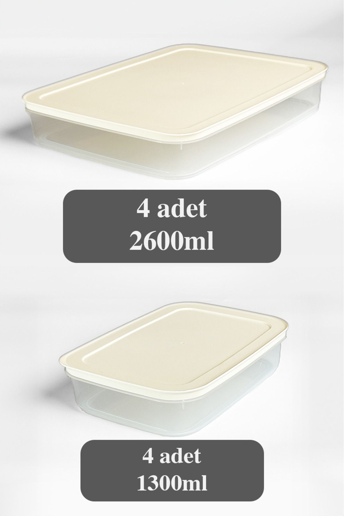 Mutfak Köşesi-8-Piece White Refrigerator Organizer - Microwave and Freezer Storage Container, 4 X 2600 ml and 4 X 1300 ml 2