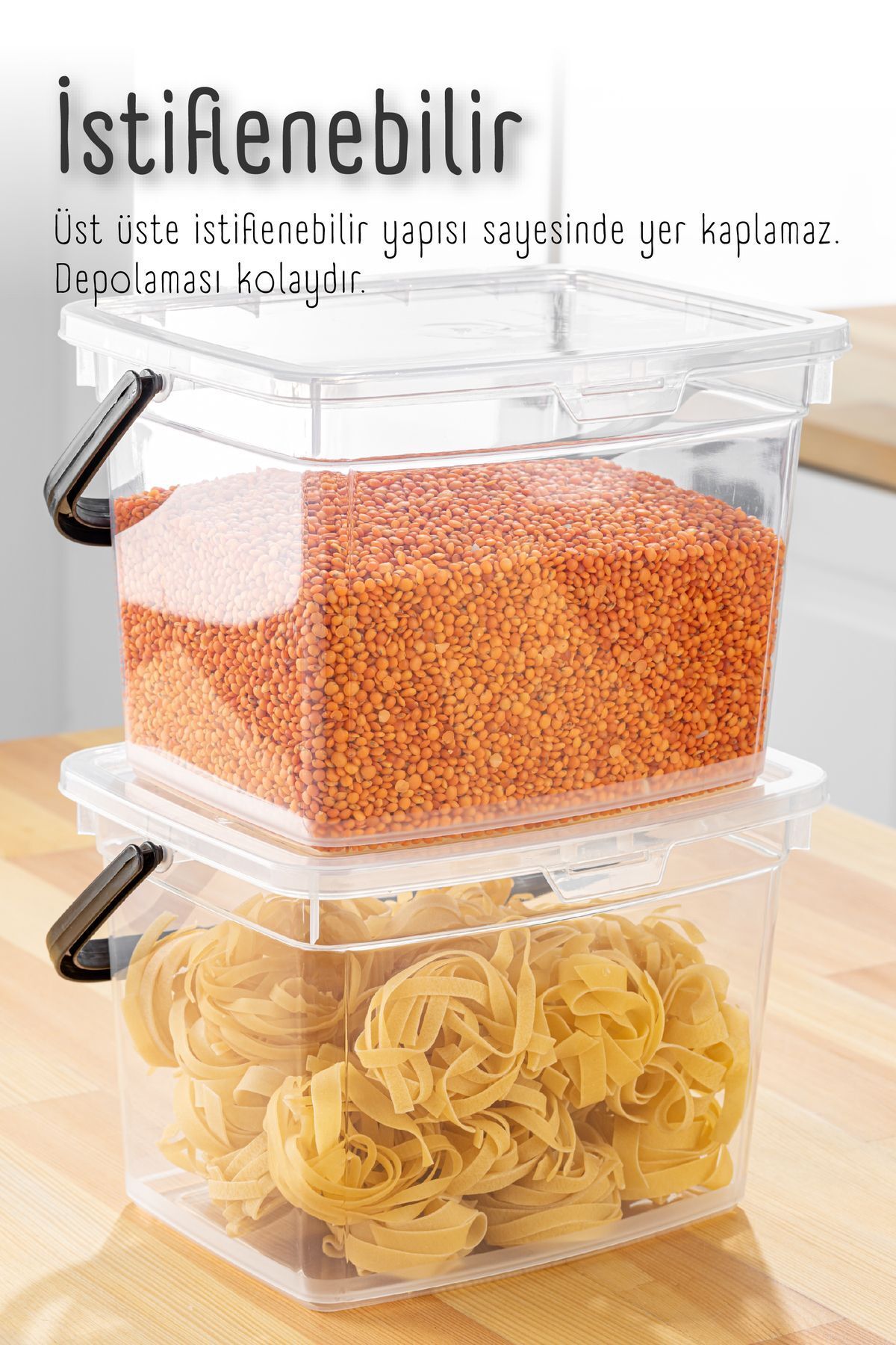 Vienev-4 Liter Mega Size 2-Piece Square Flour Pulses Container - Storage Box Container with Handle White 4
