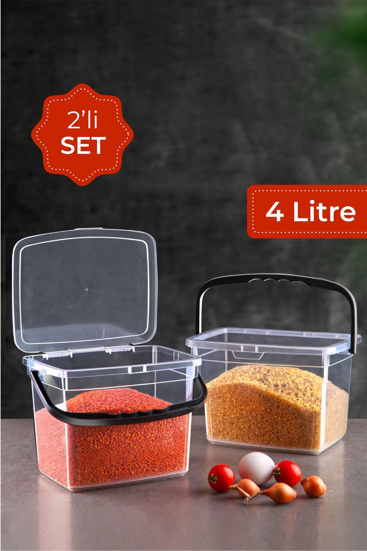 Vienev-4 Liter Mega Size 2-Piece Square Flour Pulses Container - Storage Box Container with Handle White 2