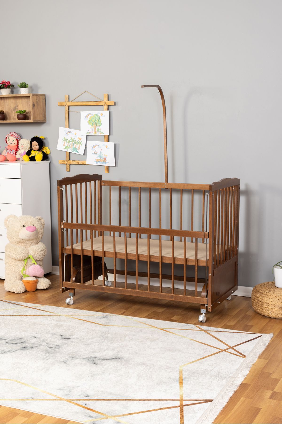 Bamgidoo Ahşap Beşik Anne Yanı Beşik Ceviz 60x120 - Uyku Setsiz Ve Yataksız Tekerlekli