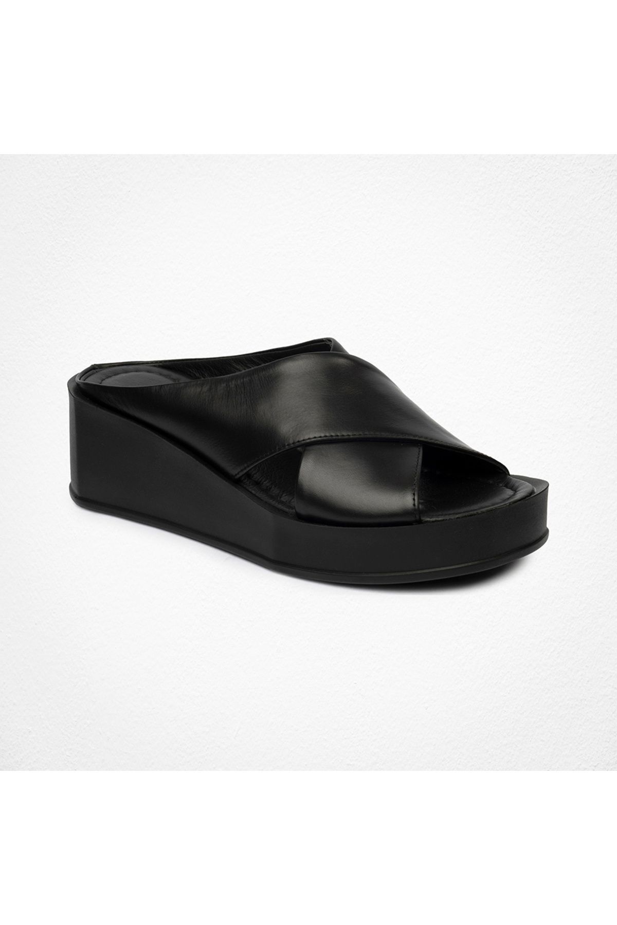 دمپایی پاشنه دار چرم اصل مشکی زنانه 4y2ct59018 Greyder
