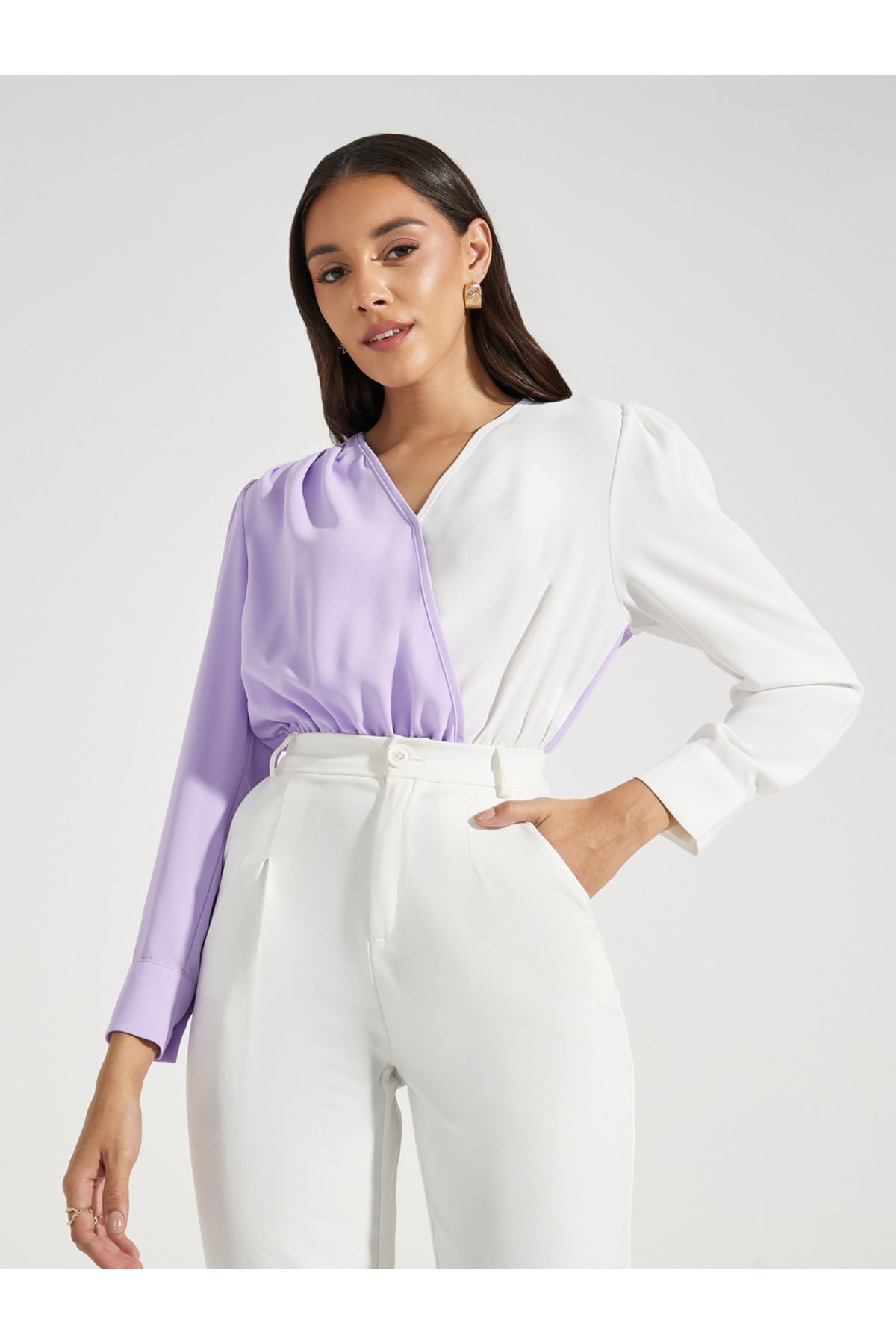 Styli-Color Block Wrap Front Bodysuit 2